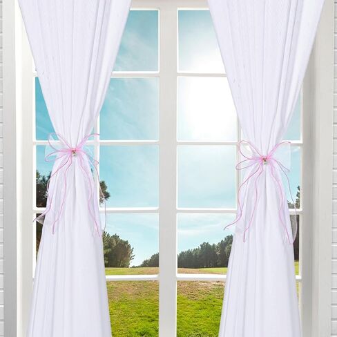 2 جهاز كمبيوتر شخصى الوردي القوس الستار تيباكس، Bowknot الستار تيباكس مع اللؤلؤ الفرنسية حريري القوس الستائر تيباكس للمنزل غرفة نوم مكاتب غرف الطعام حفل زفاف الديكور in Kuwait