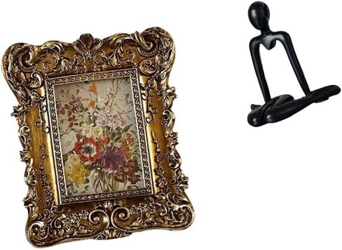 Hand Carved Floral Photo Frame Picture Holder Antique for Office Dorm Home Decor Wedding Gift Thinker Abstract Sculpture Decorative Figurine Simple Ta in Saudi Arabia