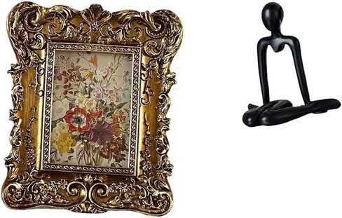 Hand Carved Floral Photo Frame Picture Holder Antique for Office Dorm Home Decor Wedding Gift Thinker Abstract Sculpture Decorative Figurine Simple Ta in Saudi Arabia