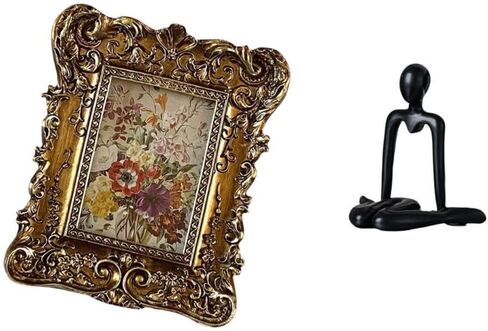 Hand Carved Floral Photo Frame Picture Holder Antique for Office Dorm Home Decor Wedding Gift Thinker Abstract Sculpture Decorative Figurine Simple Ta in Saudi Arabia