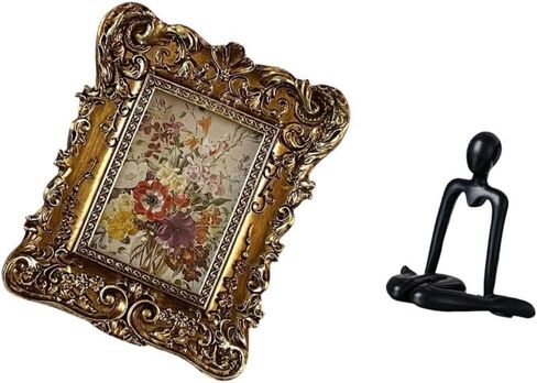 Hand Carved Floral Photo Frame Picture Holder Antique for Office Dorm Home Decor Wedding Gift Thinker Abstract Sculpture Decorative Figurine Simple Ta in Saudi Arabia
