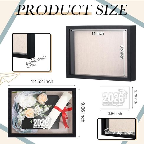 Roowest Graduation Shadow Box Frame 11.8 x 15.8 Inch Shadow Box Display Case Grad Picture Frame Graduation Memories Frame Tabletop or Wall Mount for Tassel Diploma Sash Flowers Grad Gift(White) in Saudi Arabia