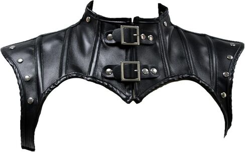 غطاء الكتف الجلدي من Guojiang، حزام الرأس، أزياء الحفلات التنكرية للنساء، وشاح شال من جلد البولي يوريثان، جلد فارس قوطي فاسق، أسود-m in Kuwait