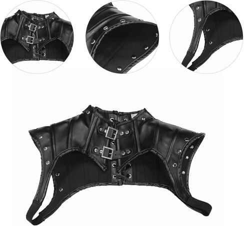 غطاء الكتف الجلدي من Guojiang، حزام الرأس، أزياء الحفلات التنكرية للنساء، وشاح شال من جلد البولي يوريثان، جلد فارس قوطي فاسق، أسود-m in Kuwait