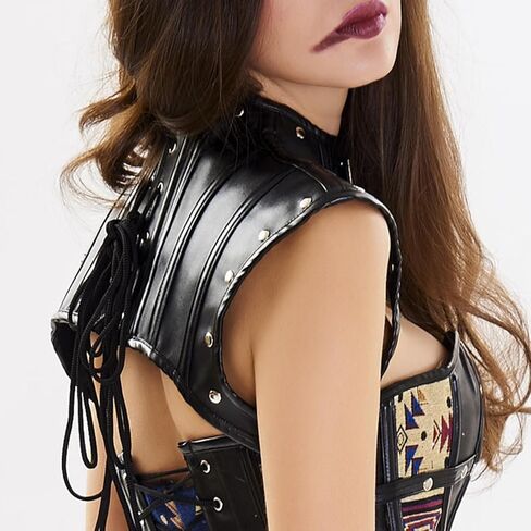 غطاء الكتف الجلدي من Guojiang، حزام الرأس، أزياء الحفلات التنكرية للنساء، وشاح شال من جلد البولي يوريثان، جلد فارس قوطي فاسق، أسود-m in Kuwait