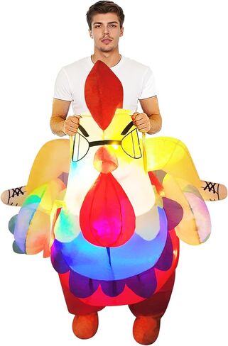 Inflatable Chicken Costume for Adults with LED Lights, Blow Up Ride-On Rooster Costume for Halloween Christmas Party, Funny Costume for Men & Women in Saudi Arabia