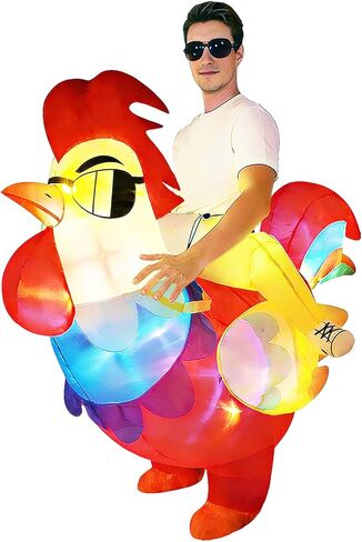 Inflatable Chicken Costume for Adults with LED Lights, Blow Up Ride-On Rooster Costume for Halloween Christmas Party, Funny Costume for Men & Women in Saudi Arabia