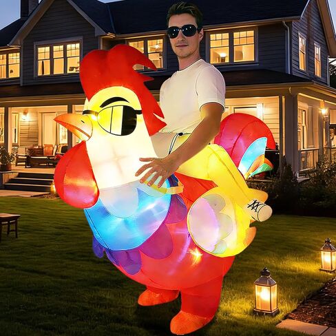 Inflatable Chicken Costume for Adults with LED Lights, Blow Up Ride-On Rooster Costume for Halloween Christmas Party, Funny Costume for Men & Women in Saudi Arabia