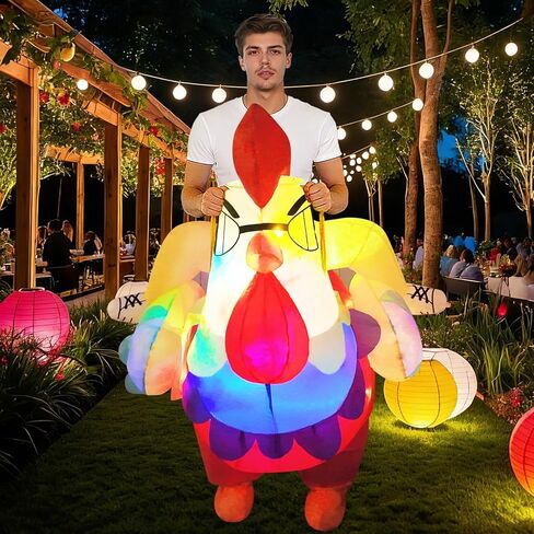 Inflatable Chicken Costume for Adults with LED Lights, Blow Up Ride-On Rooster Costume for Halloween Christmas Party, Funny Costume for Men & Women in Saudi Arabia