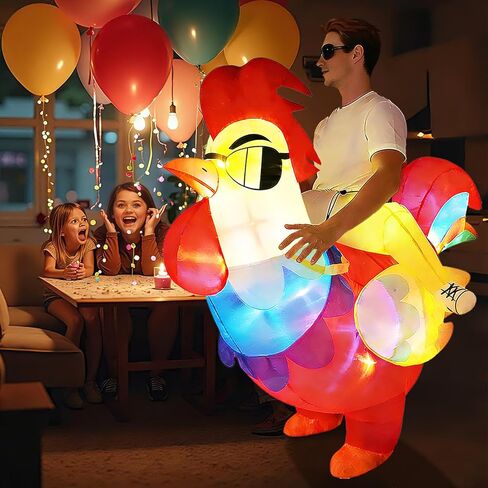 Inflatable Chicken Costume for Adults with LED Lights, Blow Up Ride-On Rooster Costume for Halloween Christmas Party, Funny Costume for Men & Women in Saudi Arabia