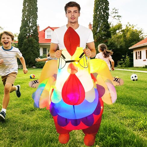 Inflatable Chicken Costume for Adults with LED Lights, Blow Up Ride-On Rooster Costume for Halloween Christmas Party, Funny Costume for Men & Women in Saudi Arabia