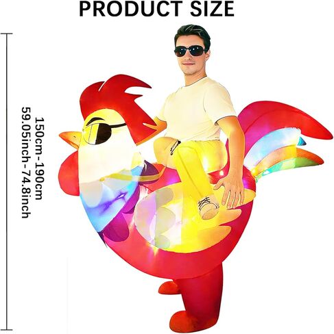 Inflatable Chicken Costume for Adults with LED Lights, Blow Up Ride-On Rooster Costume for Halloween Christmas Party, Funny Costume for Men & Women in Saudi Arabia