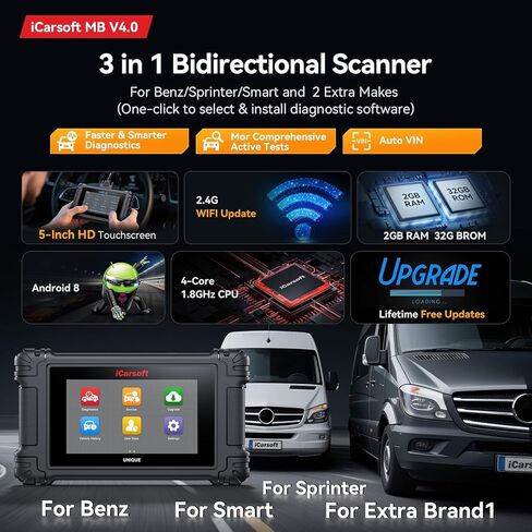 iCarsoft MB V4.0 أداة مسح تشخيصي ثنائية الاتجاه للنظام الكامل لمعظم سيارات Benz/Sprinter/Smart وغيرها من السيارات من 1996-2023، ماسح ضوئي obd2 للسيارات، ما يصل إلى 42 خدمة قارئ رمز السيارة لبيانات الرسم in Kuwait