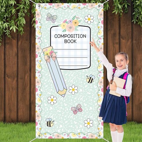 Spring Pastel Floral Door Cover Composition Notebook Door Banner Spring Butterfly Pencil Banners Back to School Classroom Decor First Day of School Backdrop for Kindergarten Preschool Wall Decor in Saudi Arabia
