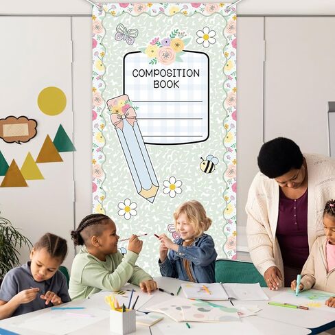 Spring Pastel Floral Door Cover Composition Notebook Door Banner Spring Butterfly Pencil Banners Back to School Classroom Decor First Day of School Backdrop for Kindergarten Preschool Wall Decor in Saudi Arabia
