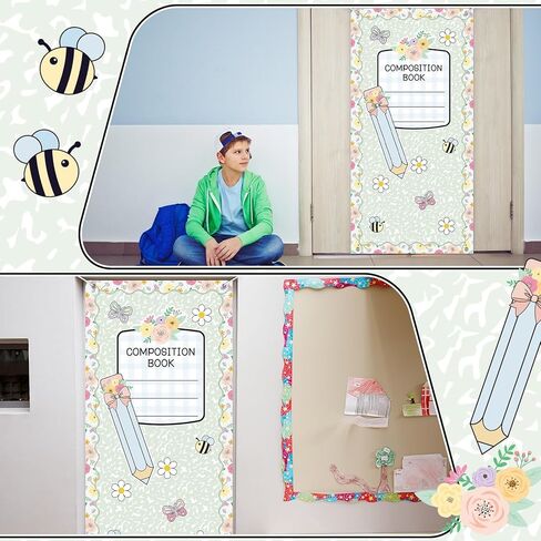 Spring Pastel Floral Door Cover Composition Notebook Door Banner Spring Butterfly Pencil Banners Back to School Classroom Decor First Day of School Backdrop for Kindergarten Preschool Wall Decor in Saudi Arabia
