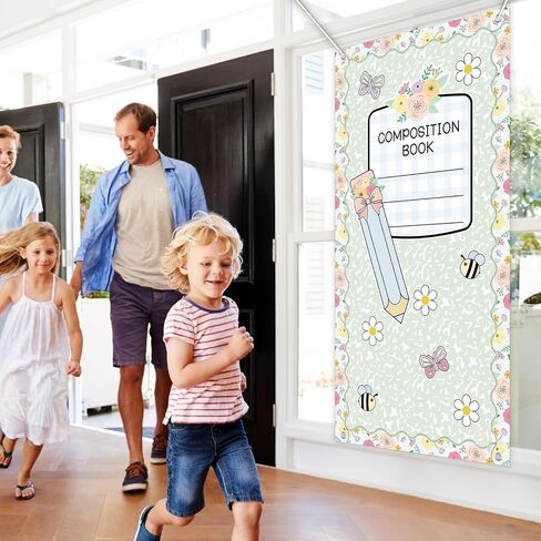 Spring Pastel Floral Door Cover Composition Notebook Door Banner Spring Butterfly Pencil Banners Back to School Classroom Decor First Day of School Backdrop for Kindergarten Preschool Wall Decor in Saudi Arabia