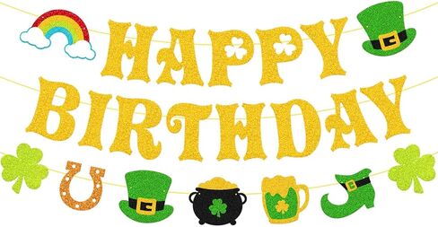 لافتة عيد ميلاد القديس باتريك - ديكورات عيد القديس باتريك الذهبية اللامعة مسبقًا، إكليل شامروكس كلوفر الأيرلندي للمنزل والفصول الدراسية والمكتب وحفلات أعياد الميلاد in Kuwait