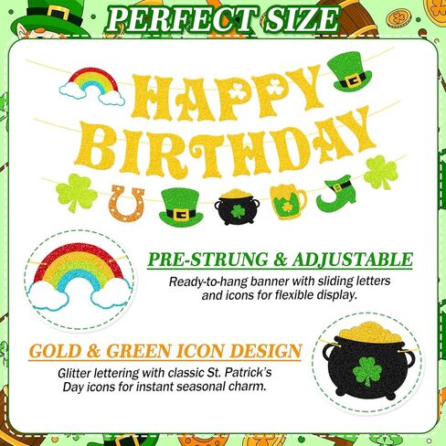 لافتة عيد ميلاد القديس باتريك - ديكورات عيد القديس باتريك الذهبية اللامعة مسبقًا، إكليل شامروكس كلوفر الأيرلندي للمنزل والفصول الدراسية والمكتب وحفلات أعياد الميلاد in Kuwait