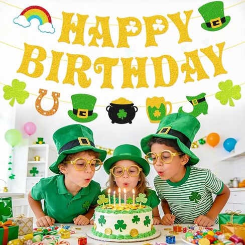 لافتة عيد ميلاد القديس باتريك - ديكورات عيد القديس باتريك الذهبية اللامعة مسبقًا، إكليل شامروكس كلوفر الأيرلندي للمنزل والفصول الدراسية والمكتب وحفلات أعياد الميلاد in Kuwait