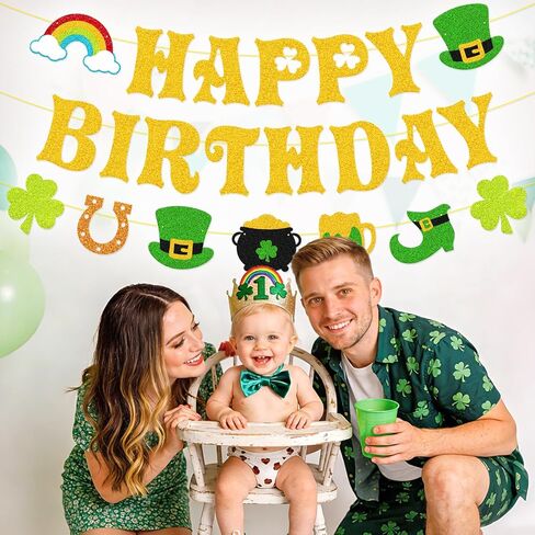 لافتة عيد ميلاد القديس باتريك - ديكورات عيد القديس باتريك الذهبية اللامعة مسبقًا، إكليل شامروكس كلوفر الأيرلندي للمنزل والفصول الدراسية والمكتب وحفلات أعياد الميلاد in Kuwait