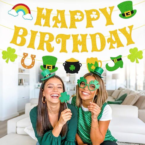 لافتة عيد ميلاد القديس باتريك - ديكورات عيد القديس باتريك الذهبية اللامعة مسبقًا، إكليل شامروكس كلوفر الأيرلندي للمنزل والفصول الدراسية والمكتب وحفلات أعياد الميلاد in Kuwait