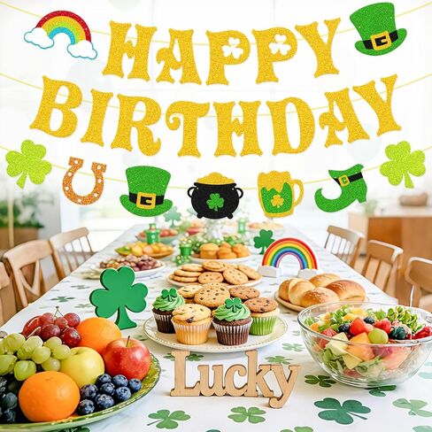 لافتة عيد ميلاد القديس باتريك - ديكورات عيد القديس باتريك الذهبية اللامعة مسبقًا، إكليل شامروكس كلوفر الأيرلندي للمنزل والفصول الدراسية والمكتب وحفلات أعياد الميلاد in Kuwait