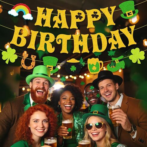 لافتة عيد ميلاد القديس باتريك - ديكورات عيد القديس باتريك الذهبية اللامعة مسبقًا، إكليل شامروكس كلوفر الأيرلندي للمنزل والفصول الدراسية والمكتب وحفلات أعياد الميلاد in Kuwait