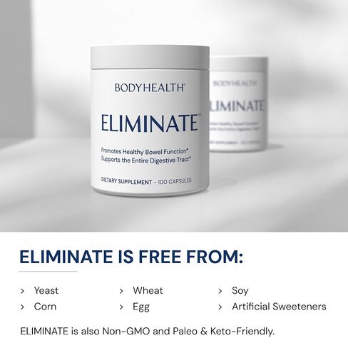 BodyHealth Intestinal Cleanse - Eliminate, Colon Cleanser Detox, Gentle Laxative Pills and Bowel Flush Constipation Relief for Adults, Body Cleanse for Colon Health and Clean Gut (100 Capsules) in Kuwait