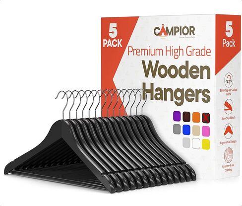 Vintage Wooden Hangers 60 Pack – Heavy-Duty with 360° Swivel Hook, Non-Slip, Pants Bar & Shoulder Grooves - Wooden Hangers for Suits, Jackets, Dresses & Camisoles, Space-Saving and Smooth Finish in Saudi Arabia