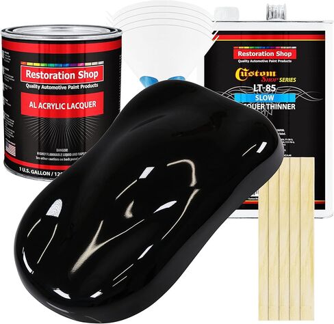 Restoration Shop - Jet Black (Gloss) Acrylic Lacquer Auto Paint - Complete Gallon Paint Kit with Slow Dry Thinner - Professional Gloss Automotive, Car, Truck, Guitar, Furniture Refinish Coating in Saudi Arabia