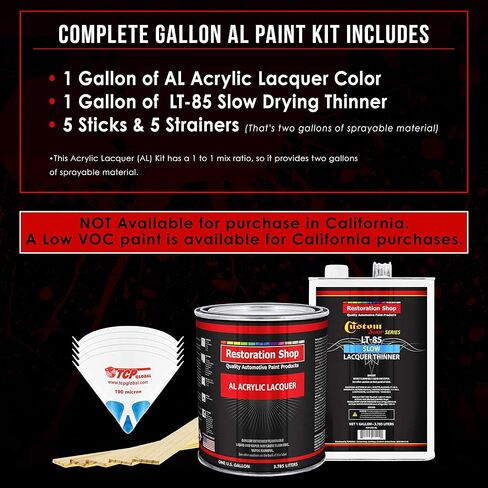 Restoration Shop - Jet Black (Gloss) Acrylic Lacquer Auto Paint - Complete Gallon Paint Kit with Slow Dry Thinner - Professional Gloss Automotive, Car, Truck, Guitar, Furniture Refinish Coating in Saudi Arabia