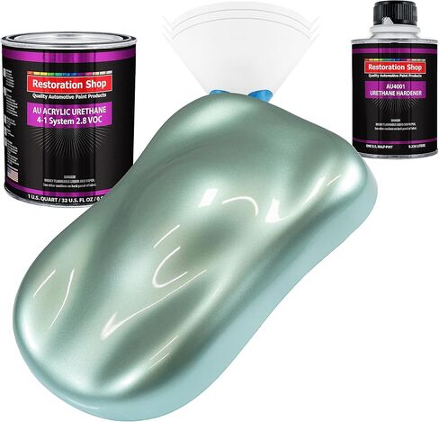 Restoration Shop - Frost Green Metallic Acrylic Urethane Auto Paint - Complete Quart Paint Kit - Professional Single Stage High Gloss Automotive, Car, Truck Coating, 4:1 Mix Ratio, 2.8 VOC in Saudi Arabia