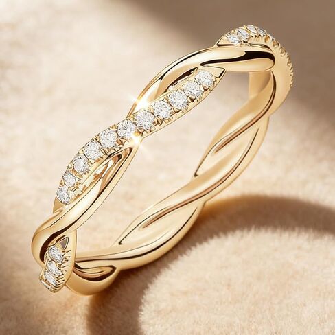 Ring for Women Twist Design diamond-like Dainty Stackable Band for Engagement Wedding Valentine's Gift Anniversary Daily Wear Size 7/8/9 in Saudi Arabia