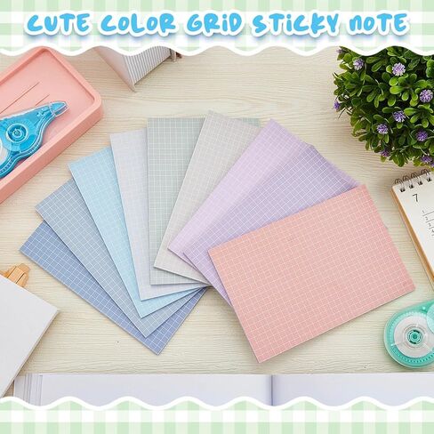 9 قطع من أوراق الملاحظات اللاصقة ذات الشبكة الملونة، لوحة مذكرة ذاتية اللصق، ورق رسم بياني لطيف، ملاحظات لاصقة ذاتية اللصق مع خطوط شبكية للهدايا، مستلزمات المكاتب المدرسية، 4 × 6 بوصة، 30 ورقة in Kuwait