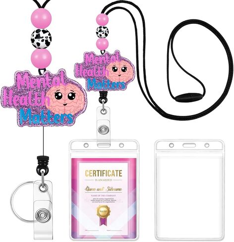 Plifal Teacher Lanyards for Id Badges Reel Retractable Keys Holder Cute Smile Funny Aesthetic Glitter Beaded Card Keychain for Women Student Work School Office in Saudi Arabia