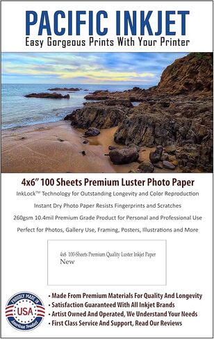 (4 × 6 بوصة) 100 ورقة احترافية من ورق الصور النافثة للحبر اللامع 10.4 مل 260 جرامًا للمتر المربع للحصول على مطبوعات جميلة تدوم لأجيال in Kuwait