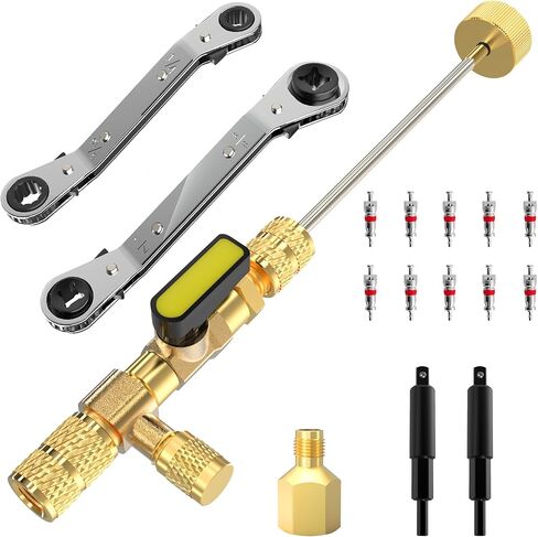 أداة إزالة قلب الصمام مع مجموعة مفاتيح خدمة التدفئة والتهوية وتكييف الهواء، محول لقم سداسي، 3/16 بوصة، 1/4 بوصة، 5/16 بوصة، 3/8 بوصة مفتاح تبريد لمعدات تبريد تكييف الهواء in Kuwait