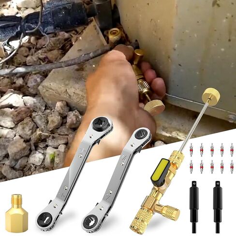 أداة إزالة قلب الصمام مع مجموعة مفاتيح خدمة التدفئة والتهوية وتكييف الهواء، محول لقم سداسي، 3/16 بوصة، 1/4 بوصة، 5/16 بوصة، 3/8 بوصة مفتاح تبريد لمعدات تبريد تكييف الهواء in Kuwait