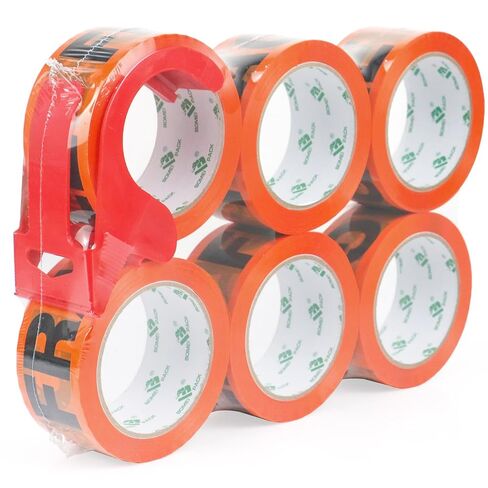 BOMEI PACK Fragile Tape 1.88 Inch x 180 Feet (60 Yards) 2 Rolls, Fragiles Tape Handle with Care for Shipping with Dispenser, Heavy Duty Marking Tape for Moving Box in Saudi Arabia