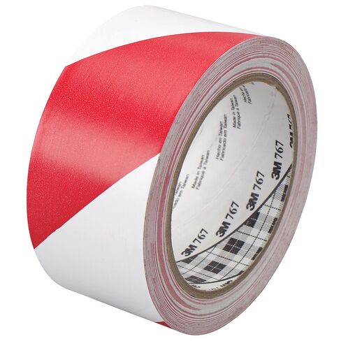 3M™ 767 Striped Vinyl Tape, 5.0 Mil, 2" x 36 yds., Red/White, 24/Case, 3M Stock# 7000148378 in Saudi Arabia