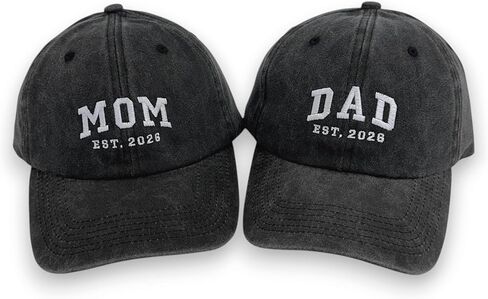 Mom and Dad Embroidered Hat, Matching Vintage Baseball Cap, Gift for New Parents EST. 2026, Pregnancy Announcement in Saudi Arabia
