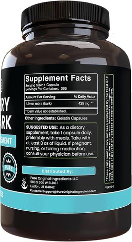 Pure Original Ingredients Slippery Elm Bark (365 Capsules) No Magnesium Or Rice Fillers, Always Pure, Lab Verified in Saudi Arabia