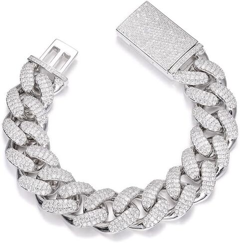 Solid Gold over S925 Silver 18mm Miami Cuban Chain Full Moissanite Bracelet, Hip Hop Statement Piece, Luxury Gift for Him in Kuwait