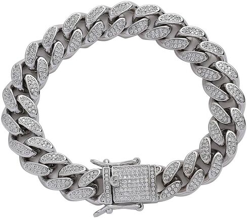 Solid Gold over S925 Sterling Silver 12mm Wide Cuban Link Bracelet with Moissanite, Substantial Wrist Chain, Functional Gift for Men in Kuwait