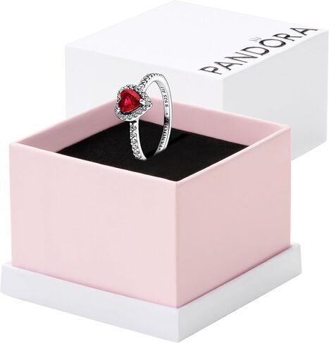 Pandora Elevated Red Heart Ring - Elegant Silver Ring for Women - Layering or Stackable Ring - Gift for Her - Sterling Silver with Red Crystal - With Gift Box in Saudi Arabia