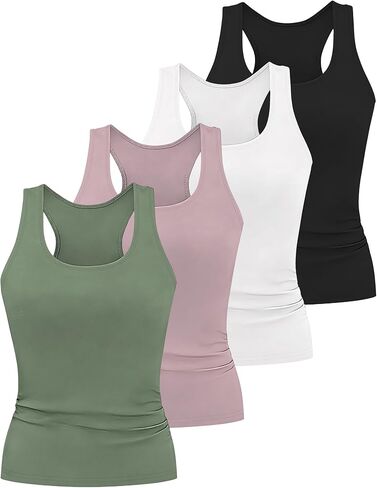 HOPLYNN 1/4 Pack Women's Racerback Workout Tank Top Crop Athletic Running Gym Yoga Active Sports Tops Shirts for Women in Kuwait