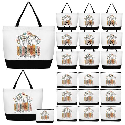 Hillban 5 Sets/10 Sets Dental Assistant Gifts Bulk Canvas Reusable Grocery Tote Bags Cosmetic Bags with Zipper for Women(10 Sets) in Saudi Arabia