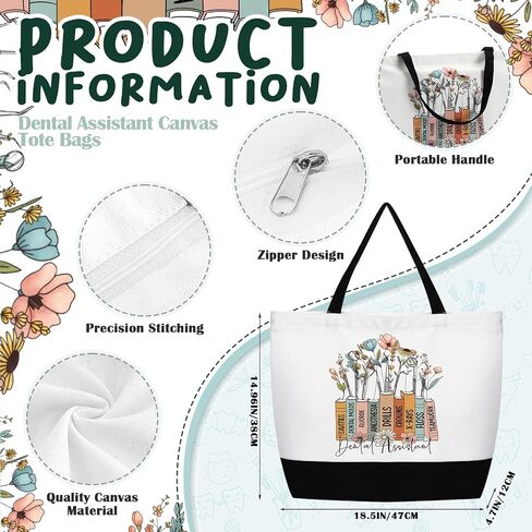 Hillban 5 Sets/10 Sets Dental Assistant Gifts Bulk Canvas Reusable Grocery Tote Bags Cosmetic Bags with Zipper for Women(10 Sets) in Saudi Arabia