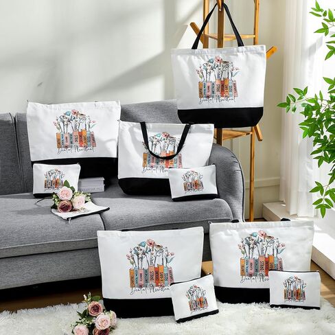 Hillban 5 Sets/10 Sets Dental Assistant Gifts Bulk Canvas Reusable Grocery Tote Bags Cosmetic Bags with Zipper for Women(10 Sets) in Saudi Arabia